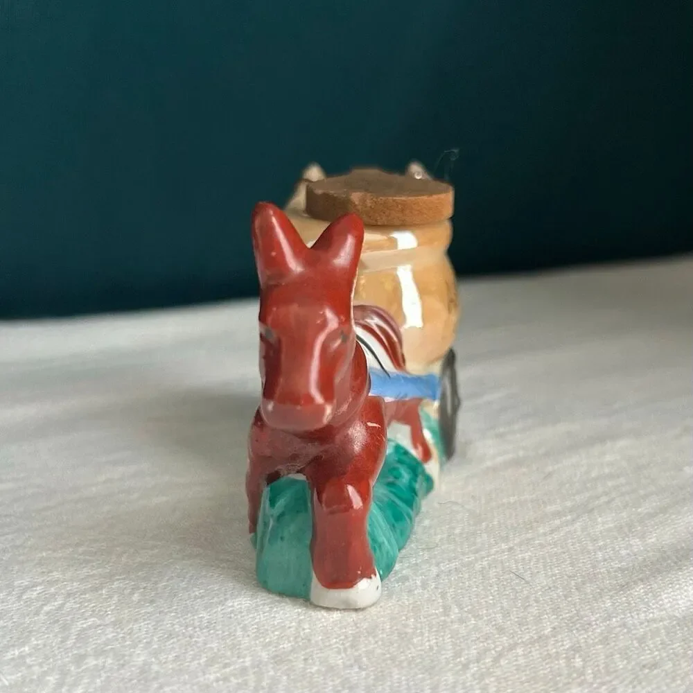 Vintage Ceramic Donkey Cart Flip Top Ash Holder Lusterware